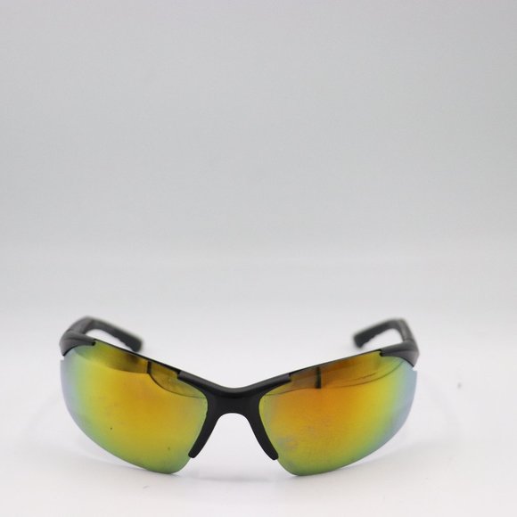 Unisex Wide Wrapstyle Black Sports Sunglasses UV 400 Protected Yellow Green Mirr - Picture 1 of 3
